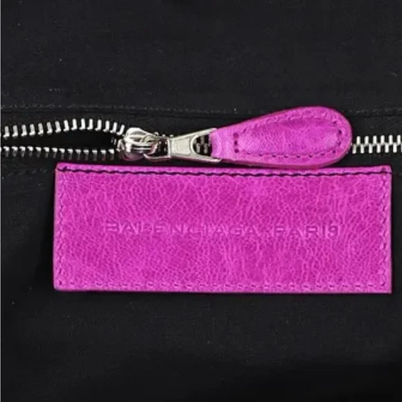 Auth Balenciaga large City Work Giant silver Hardware Magenta Lambskin Bag New - Picture 7 of 15